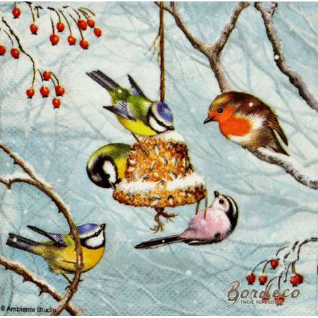 Serwetka do decoupage firmy AMBIENTE ptasia stołówka 25x25cm